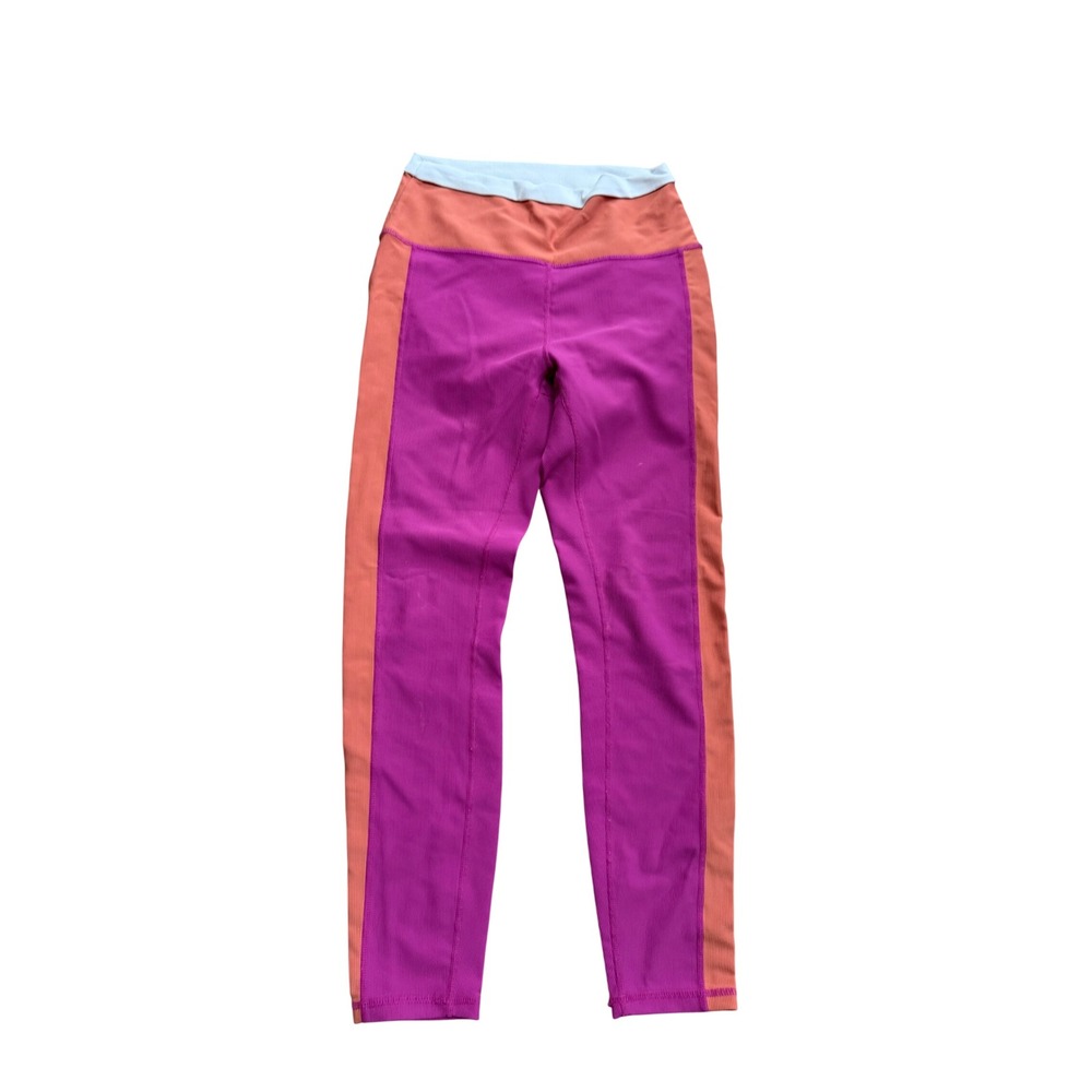 WILO‎ The Label Women Purple Orange Colorblock Ribbed High Rise Leggings Size M
